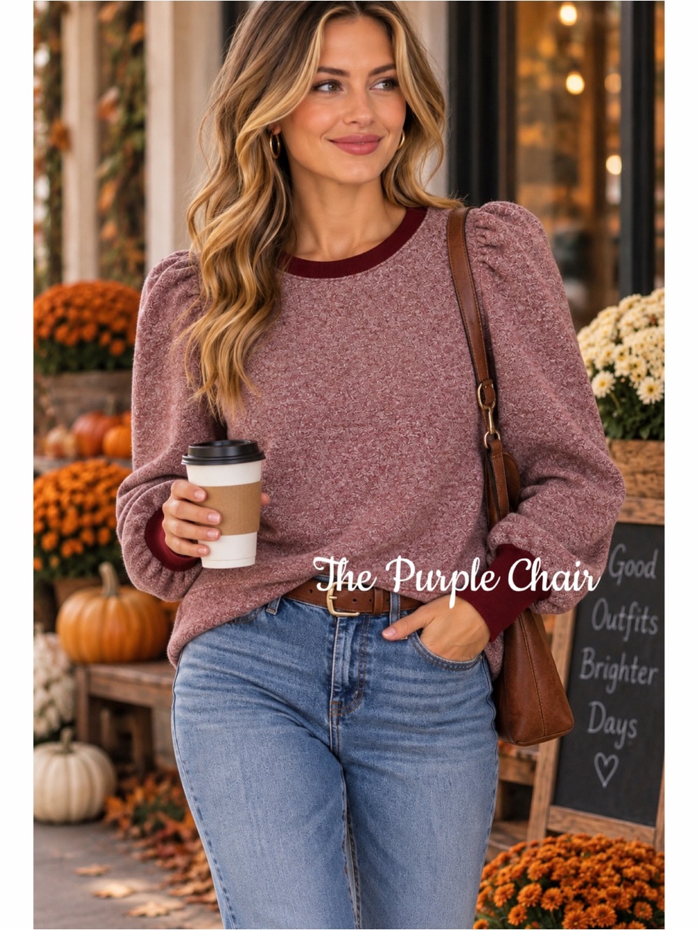 LOFT NWT Brick Long Sleeve Puff Shoulder Sweatshirt XS